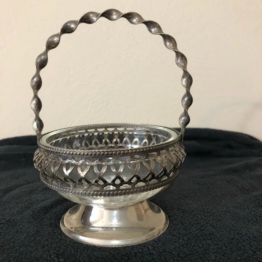 Vintage Silver Plated Candy Dish with Glass Bowl